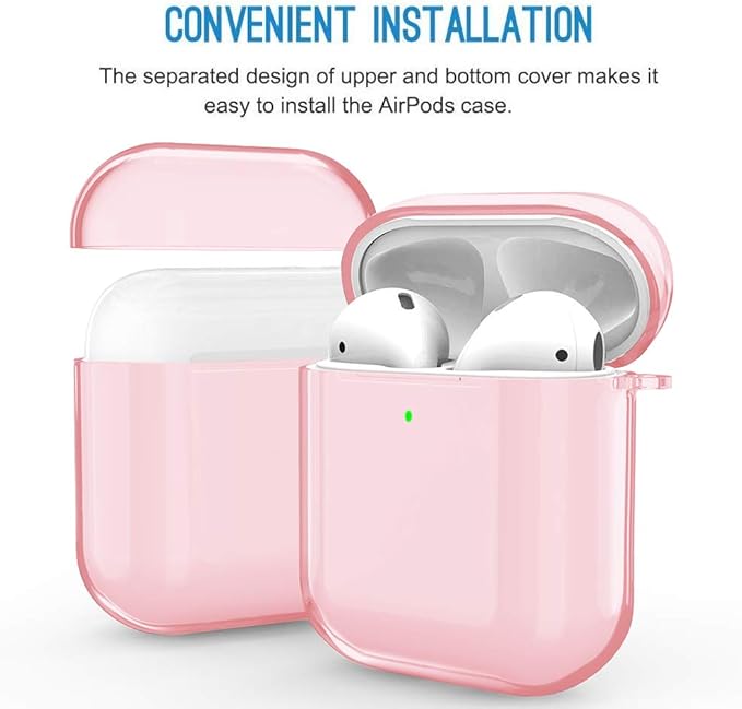 Valkit Compatible AirPod Case Cover, Clear Airpods Case with Keychain Soft TPU Protective Cover Shockproof Case for Girls Women Men Compatible with Apple AirPods Charging Case 2 & 1 - Clear Pink
