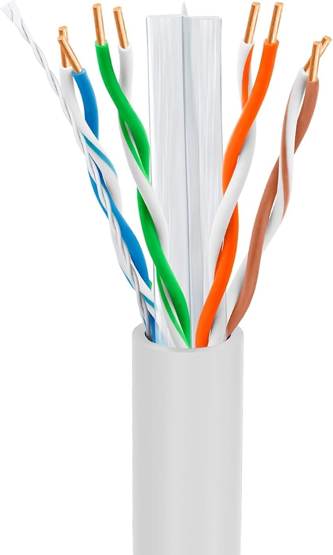Big-A - Bulk Cat6 Cable 1000ft 23AWG Solid 4 Pair, Cat 6 Ethernet Cable Unshielded Twisted Pair (UTP), (CMR) 550MHz Internet Cable, Pull Box - White