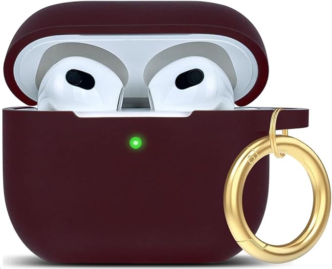 Silicone Compatible with AirPods 3 Case 2021, Gawnock Soft Case Compatible with AirPods 3rd Generation Cover for Women Girls with Keychain - Burgundy