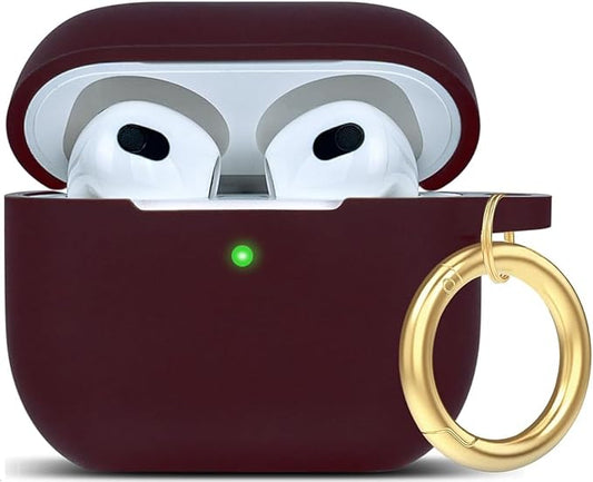 Silicone Compatible with AirPods 3 Case 2021, Gawnock Soft Case Compatible with AirPods 3rd Generation Cover for Women Girls with Keychain - Burgundy