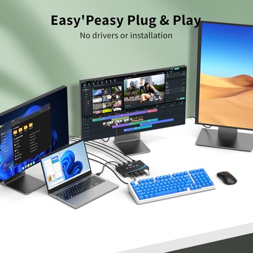 eKL USB 3.0 Switch 4 Computers Share 4 USB 3.0 Ports USB Switcher for PC Laptop Mouse Keyboard Scanner Printer One Button Switch with 3.5mm Headphone Jack and 4 Pack Cables - Image 3