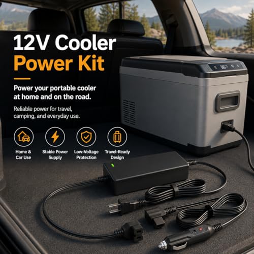 AC/DC Car Refrigerator Power Cord Kit, 14.5V AC Adapter and 12V/24V DC Cigarette Lighter Plug Compatible with Alpicool Bodega Euhomy BougeRV ICECO Setpower ARB Portable Fridge Freezer