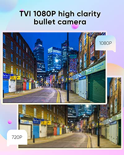 SANNCE Full Color Night Vision Security Camera, 4pcs 1080P TVI Wired CCTV Surveillance Camera for Home, Indoor Outdoor Use, Built-in 3500K Smart Warm Spotlight LED, 4 Cameras with Adapter & Cables