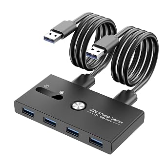 USB Switch, USB 3.0 Switcher 2 Computers Share 4 USB for PC Mouse Keyboard Printer Scanner, USB KVM Switch Selector Compatible with Windows, Mac, Linux