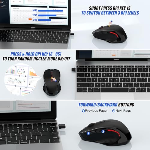 Wireless Bluetooth Mouse for Mac Pro MacBook Air, Rechargeable Mice with Jiggler Mouse, 3 Mode Switch Bluetooth 5.2/3.0 & 2.4G USB-A/USB-C Receiver, Optical Silent Mouse for iPad PC Laptop, Black - Image 7