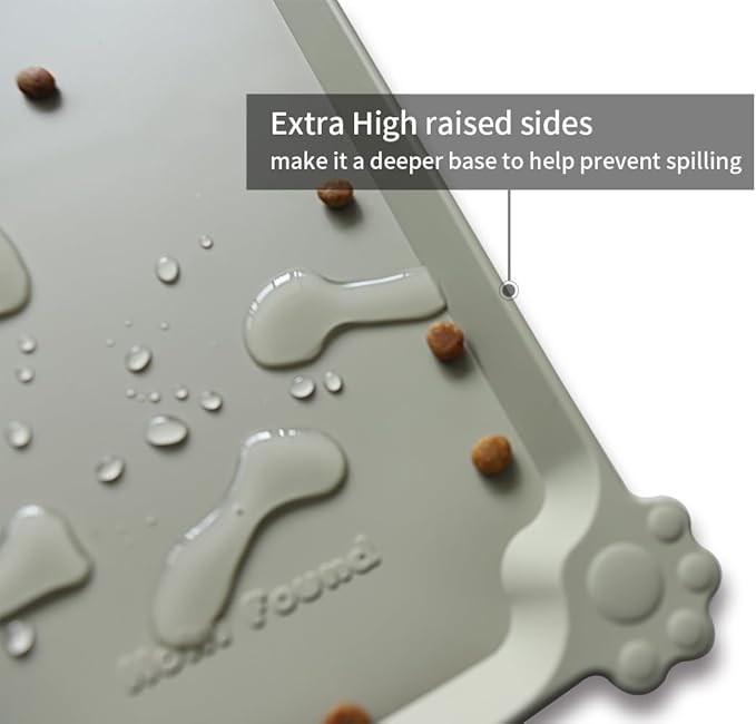 Hoki Found Large Silicone Non Slip Pet Food Mats - Bowl Placemats for Dog Cat - Waterproof - Cream Green