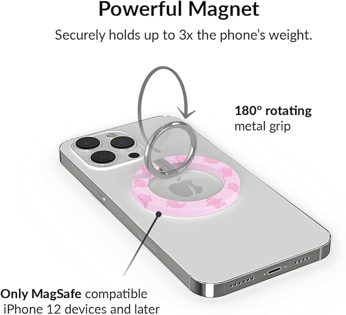 VELVET CAVIAR Compatible with MagSafe Phone Grip - Magnetic Ring Holder with Adjustable Stand - Removable MagSafe Accessories for iPhone 16, 15, 14, 13, 12 (Pink Halloween Ghost)