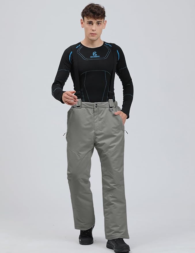 YEEFINE Men's Waterproof Snow Ski Pants Insulated Warm Winter Outdoor Snowboard Bibs with Suspenders