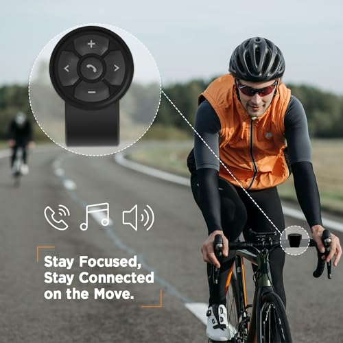 Bluetooth Media Button Remote Control IPX6 Waterproof Strap Type Wireless Controller for Car Bike Motorbike Steering Wheel Siri Call & Camera Compatible for iPhone Samsung Galaxy Any Android Device