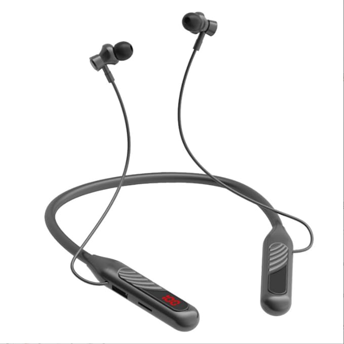 Neckband Headphones Bluetooth 5.3,Wireless Stereo Earbuds with Mic,Noise Cancelling Earpieces 30H Battery Life,IPX Waterproof LED Power Display with TF Card Slot in Ear Headsets for Running Sports