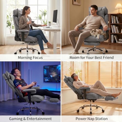 mokodo Big and Tall Office Chair 400lbs, Breathable Fabric Executive Desk Chair with Pocket Spring Cushion, 155° Reclining Computer Chair with Integrated Headrest & Lumbar Pillow (Grey) - Image 7