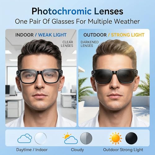 AI Smart Glasses with Camera 1080P Record,Translator,Photochromic