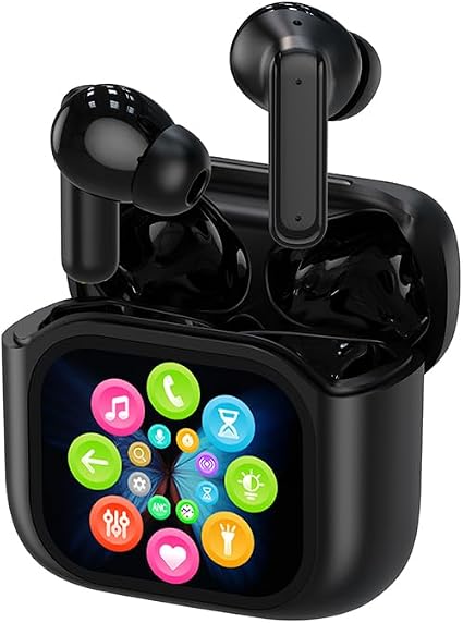 Wireless Touchscreen Earbuds with Smart Touch Screen Case - True Wireless Bluetooth ANC Active Noise Cancelling Earbuds - Blue Tooth Earphones for iPhone Android In Ear Headphones