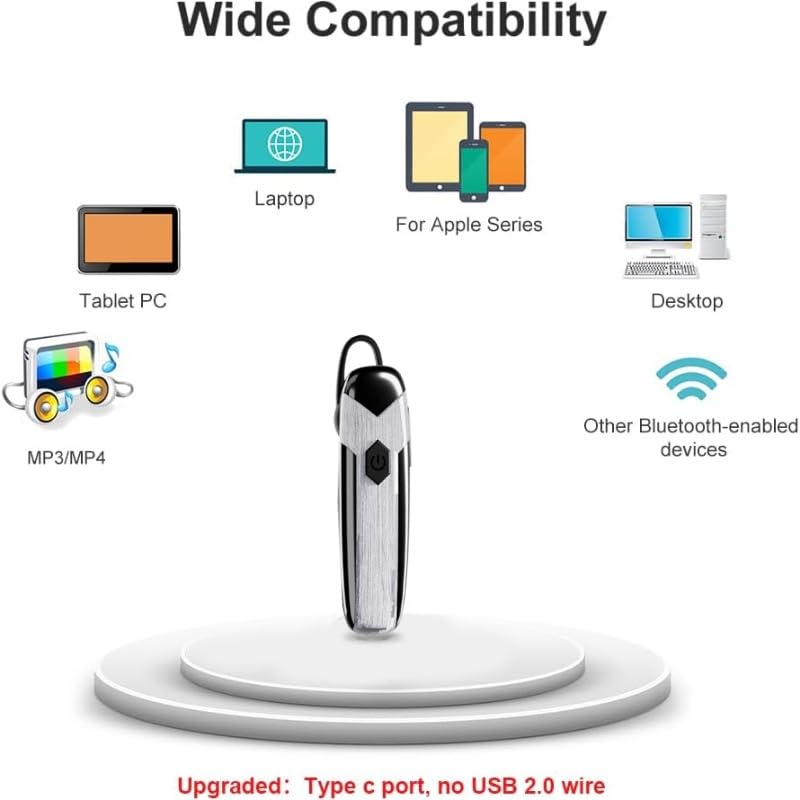 Bluetooth Headset V5.3 Single-Ear Earpiece with Wireless Microphone 48H Battery, Bluetooth Earpiece - Handsfree for Driving/Truck Drivers, Compatible with iPhone, Android, Samsung