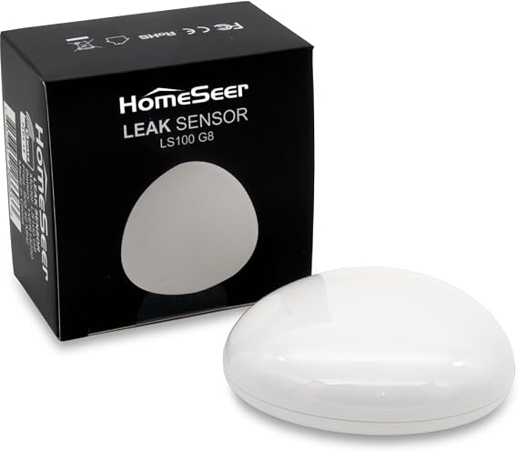 HomeSeer Smart Water Leak Sensor (LS100 G8), 800 Series Long Range Z-Wave Technology, Compatible with HomeSeer, Hubitat, Smartthings & Home Assistant (1)