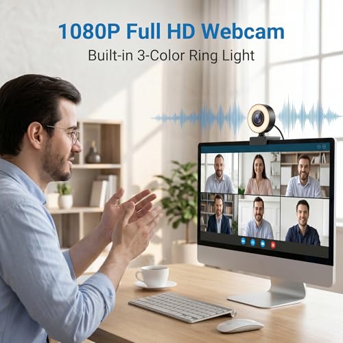1080P HD Mini Webcam with 3-Color Fill Light, Wide Angle Lens, Noise Canceling Microphone and Tripod, USB C Adapter Included for Laptop Desktop Zoom Skype Streaming Gaming - Image 4
