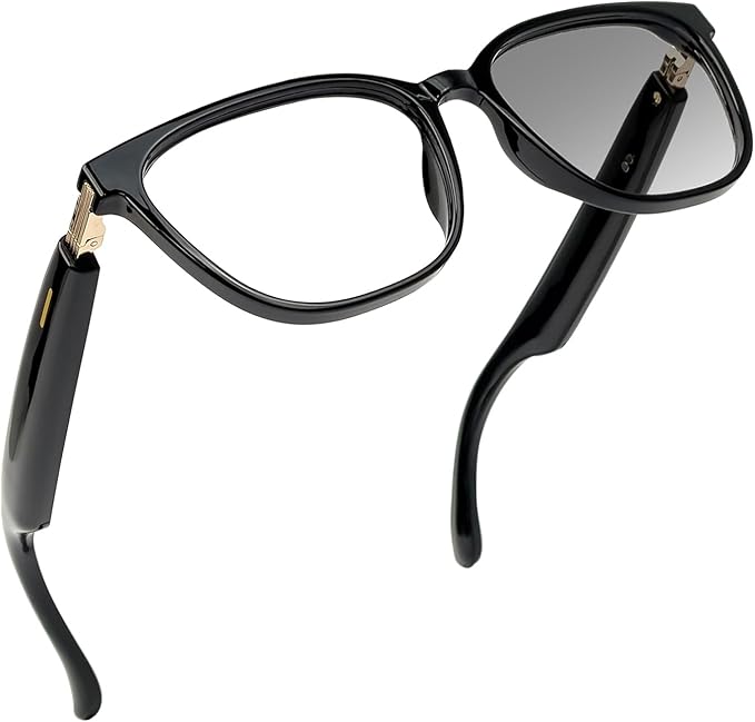 AI Smart Glasses with Real-Time Translation & Voice Assistant – Bluetooth Sunglasses with Noise-Cancelling Calls, Music, Touch Control, Photochromic Lenses, UV & Blue Light Protection-Black