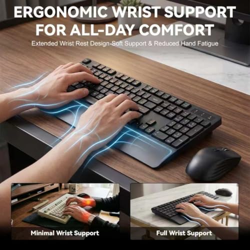 Wireless Keyboard and Mouse with Wrist Rest, 3 DPI Adjustable Mouse, 2.4G Lag-Free Cordless, Quiet and Soft Typing, Sleep Mode, Multimedia Keys, Compatible Windows Mac, Ideal for Business Home Office - Image 3