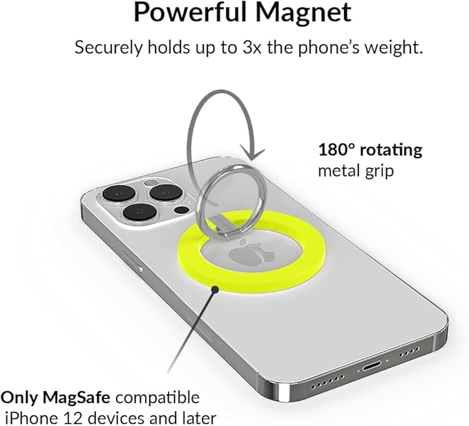 VELVET CAVIAR Compatible with MagSafe Phone Grip - Magnetic Ring Holder with Adjustable Stand - Removable MagSafe Accessories for iPhone 16, 15, 14, 13, 12 (Neon Yellow)