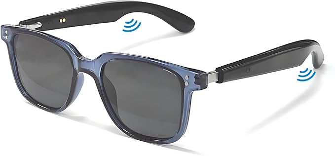 Smart Bluetooth Glasses, Sunglasses with UV and Blue Light Protection, AI Real-time Translation with 140 Languages, Touch Control, Music & Call for Athletic/Outdoor, Unisex (Blue)