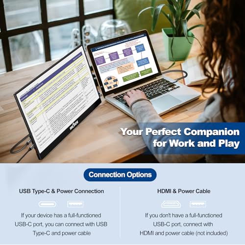 InnoView Portable Monitor 15.6" 1080P for Laptop with Protective Sleeve, Built-in 90° Adjustable Stand USB C HDMI Ultra-Slim Portable Laptop Monitor for MacBook Phone PS Xbox Switc