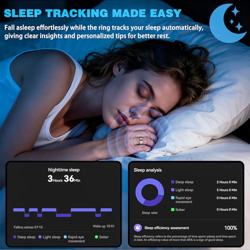 Smart Ring Women Men, Fitness Tracker, No Subscription, Sleep, Silver 8