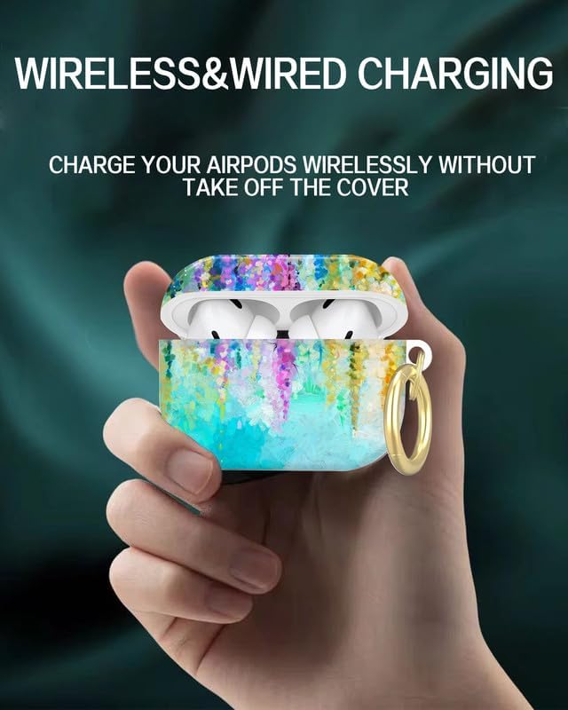Compatible with AirPod Pro 2nd/1st Generation Case Cover with Key Chain,Full Protective Shockproof Wireless Headphone Case for Airpod Pro 2023/2022/2019(Oil Painting of Flowers)