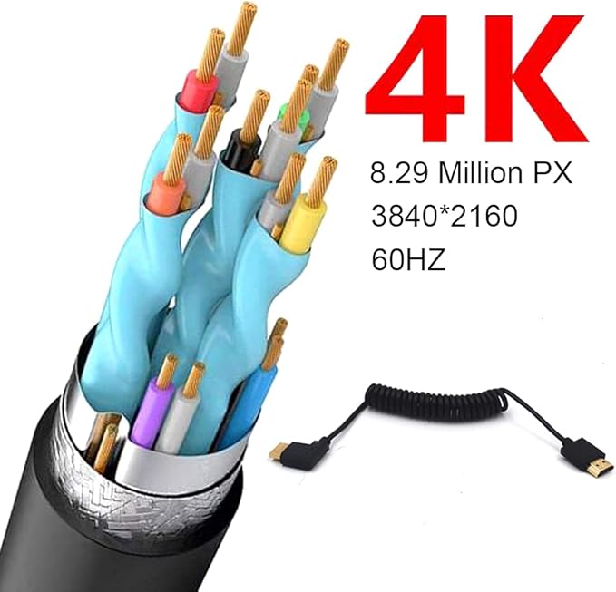 3.9ft HDMI 4K@60Hz Coiled Cable, Left Angle HDMI 2.0 Version Male to Male Adapter Spring Spiral Cord, 18Gbps High Speed, High Definition