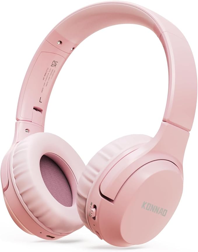 Kids Headphones Bluetooth 60H, Foldable On Ear Headphone with MIC, Volume Limiter 85dB/94dB Wireless & Wired Headphones, Over-Ear Headphone for Kid Adult School Online Class Travel, Pink