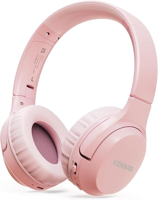 Kids Headphones Bluetooth 60H, Foldable On Ear Headphone with MIC, Volume Limiter 85dB/94dB Wireless & Wired Headphones, Over-Ear Headphone for Kid Adult School Online Class Travel, Pink