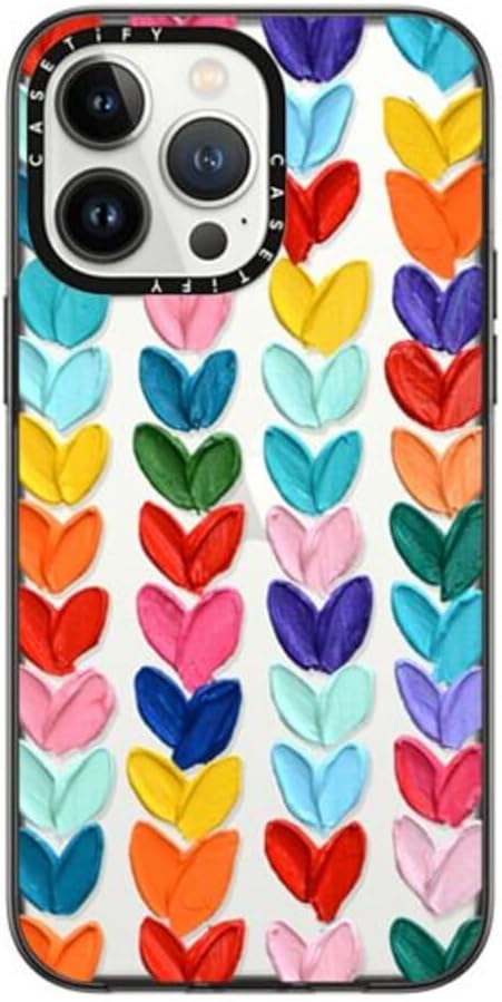 CASETiFY Compact iPhone 14 Pro Max Case [4 ft. 2X Military Grade Drop Protection/Slim/Lightweight] - Clear Polka Daub Hearts - Clear Black