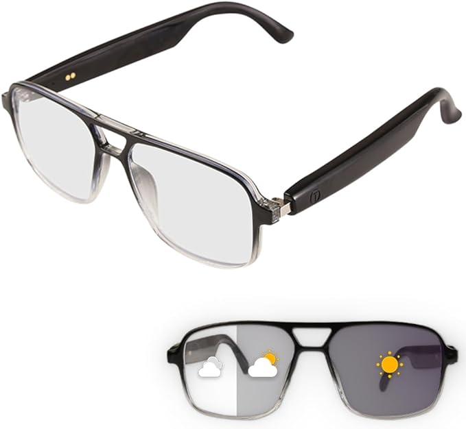 Smart Glasses Bluetooth Audio Glasses Sunglasses Blue Light Glasses for Men Women Dual Mic Color-Change UV Protection