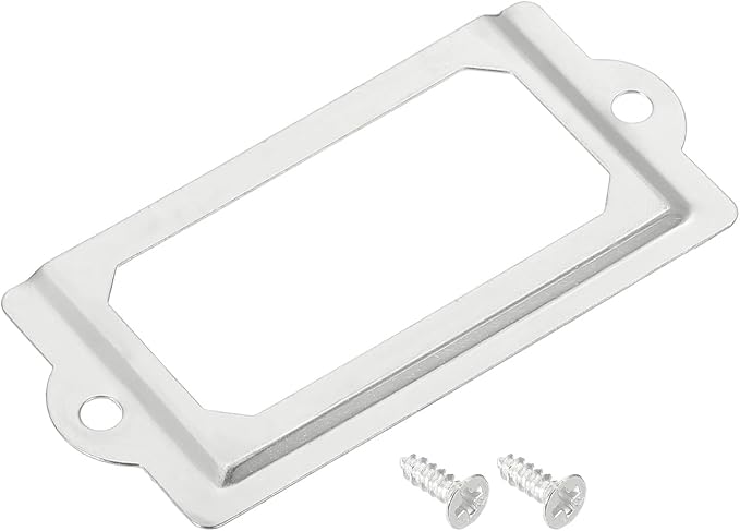 uxcell Metal Label Holders, 70x33mm 60pcs File Name Card Tag Label Holder Frame for Office Library Drawer Cabinet Shelves, Silver Tone