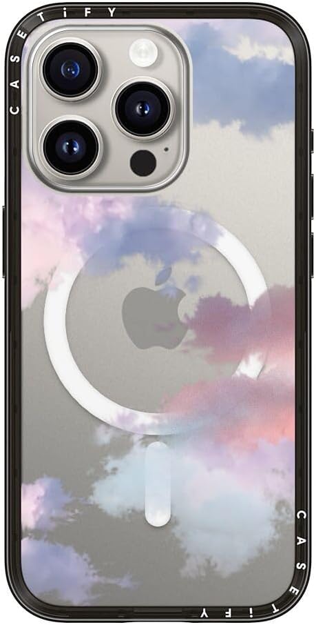 CASETiFY Compact iPhone 15 Pro Case [Slim and Sleek/Compatible with Magsafe / 4 ft. 2X Military Grade Drop Protection] - Clouds - Clear Black