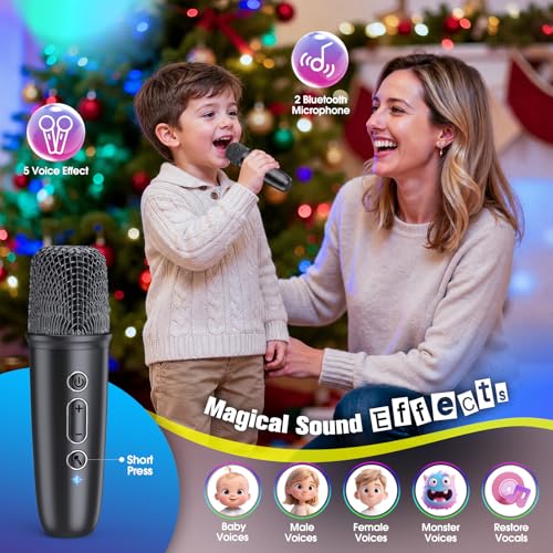 Portable Karaoke Microphone Machine: Bluetooth Karaoke Speaker with Disco Light Wireless Microphones for Adults Kids Toys for Boys Age 4-7 8-12 Birthday Gifts for 3-15 Year Old Teen Boy Kid
