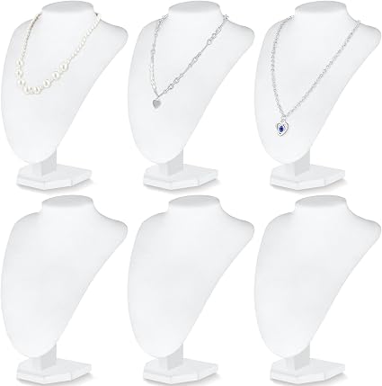 Huquary 6 Pcs Necklace Display Stand Bust Jewelry Holder, White, Velvet
