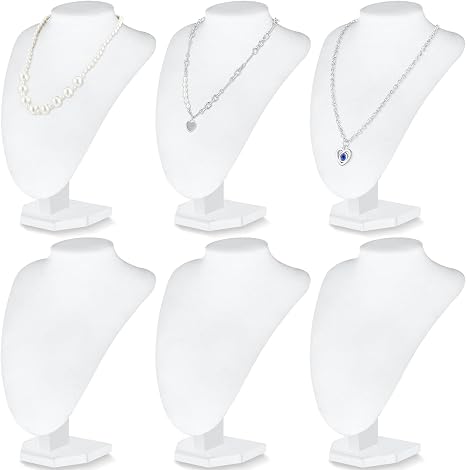 Huquary 6 Pcs Necklace Display Stand Bust Jewelry Holder, White, Velvet