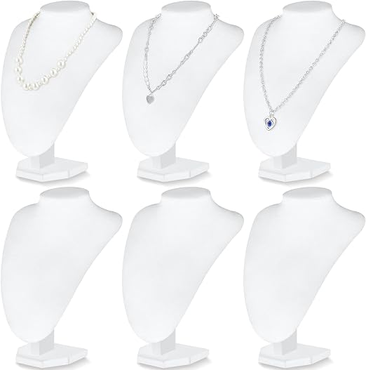 Huquary 6 Pcs Necklace Display Stand Bust Jewelry Holder, White, Velvet