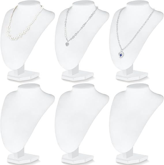 Huquary 6 Pcs Necklace Display Stand Bust Jewelry Holder, White, Velvet