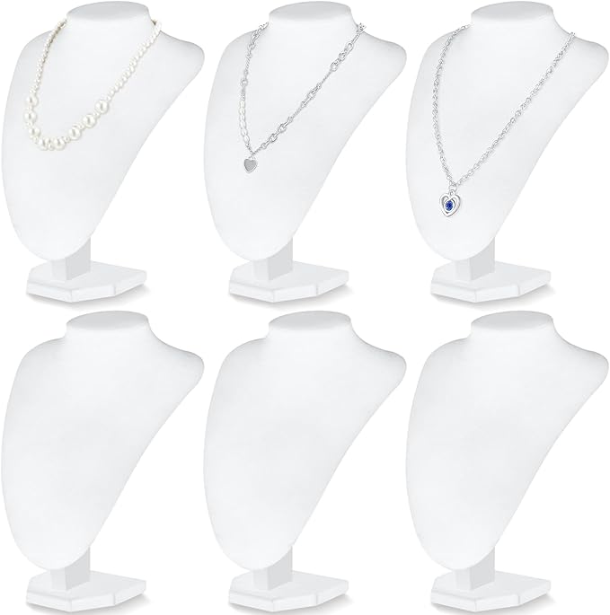 Huquary 6 Pcs Necklace Display Stand Bust Jewelry Holder, White, Velvet