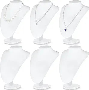 Huquary 6 Pcs Necklace Display Stand Bust Jewelry Holder, White, Velvet