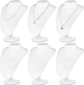 Huquary 6 Pcs Necklace Display Stand Bust Jewelry Holder, White, Velvet