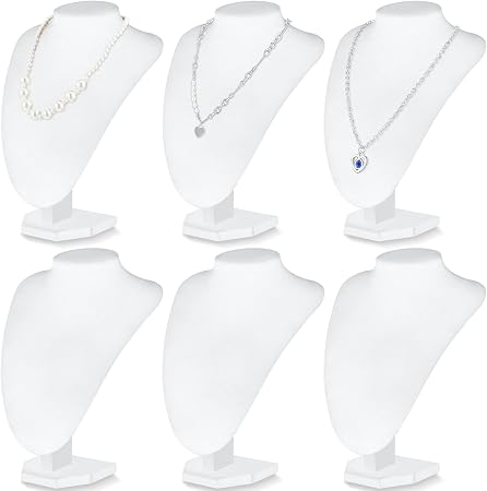 Huquary 6 Pcs Necklace Display Stand Bust Jewelry Holder, White, Velvet