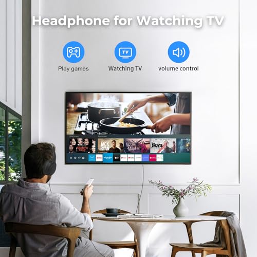 Long Cord TV Headphones for Seniors with Volume Control