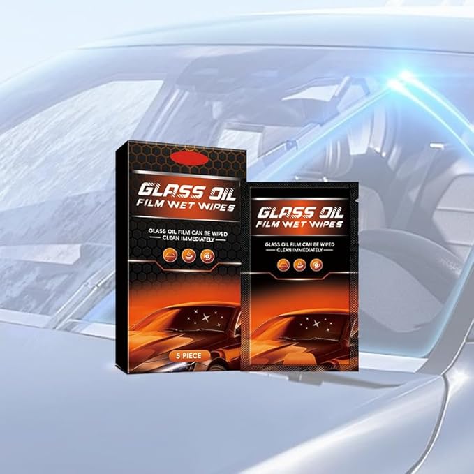 Glass Oil Film Wet Wipes(5PIECE /box)，Glass Oil Film Remover for Car, Easy and Convenient to Use, Can be Wiped Clean Immediately, Improve Car Windshields and Windows Clarity for Safe Driving (2Pcs)