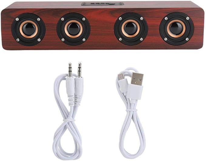 Wooden Bluetooth Speaker, 12W TV Computer Speaker Sound with 4 Bass Subwoofer Support Bluetooth, AUX, TF Card, FM(#1)