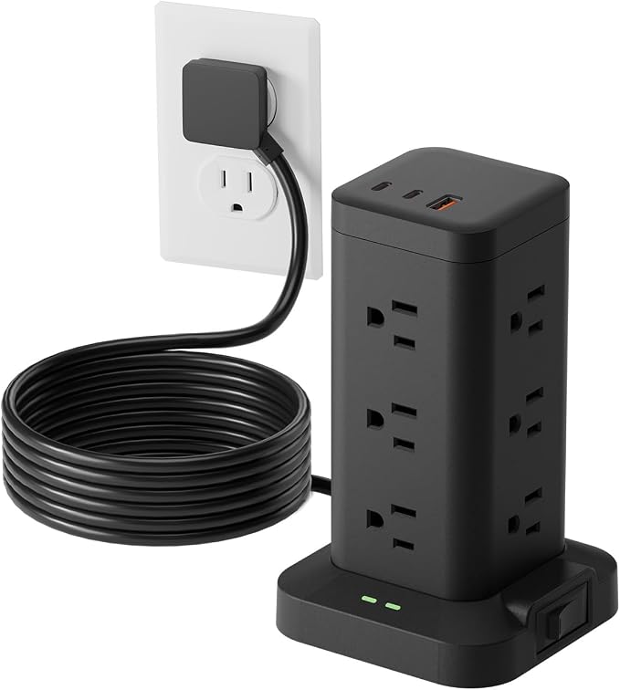 Power Strip Tower Surge Protector 1800J PD20W USB-C 12 AC Outlets