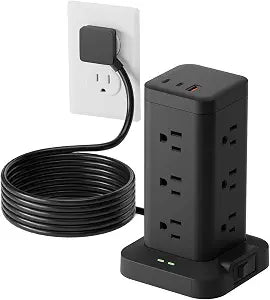 Power Strip Tower Surge Protector 1800J PD20W USB-C 12 AC Outlets