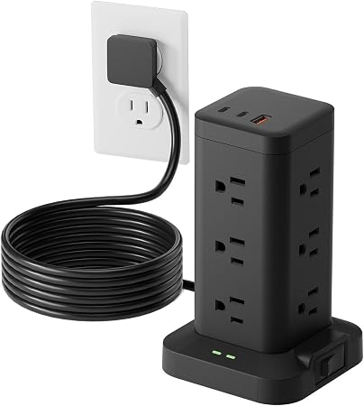 Power Strip Tower Surge Protector 1800J PD20W USB-C 12 AC Outlets