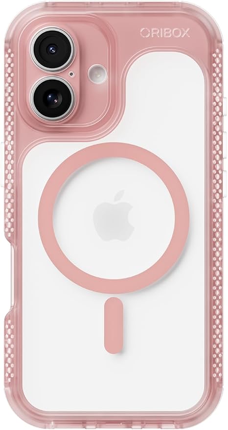 ORIbox Seralyn Series for iPhone 16 Case - MagSafe Compatible, Triple-Layer Shockproof Protection, Crystal-Clear Back with Elegant Matte Frame(6.1", Blush Rose)